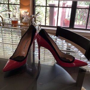 Manolo Blahnik Red Patent Heels w/Black Suede Trim